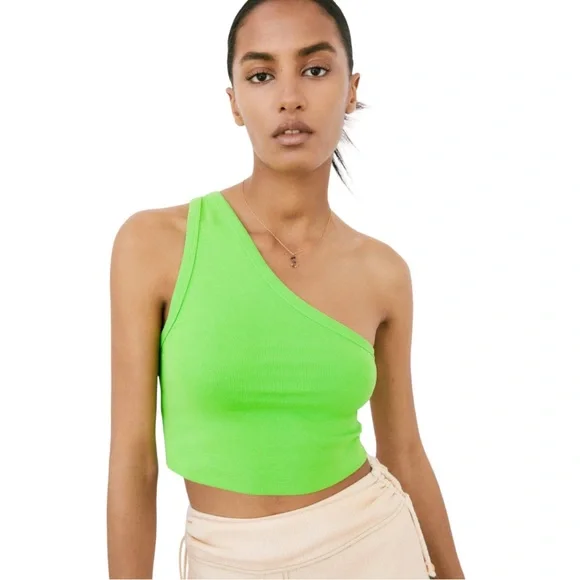 Zara Tops Zara One Shoulder Lime Green Crop Top Poshmark